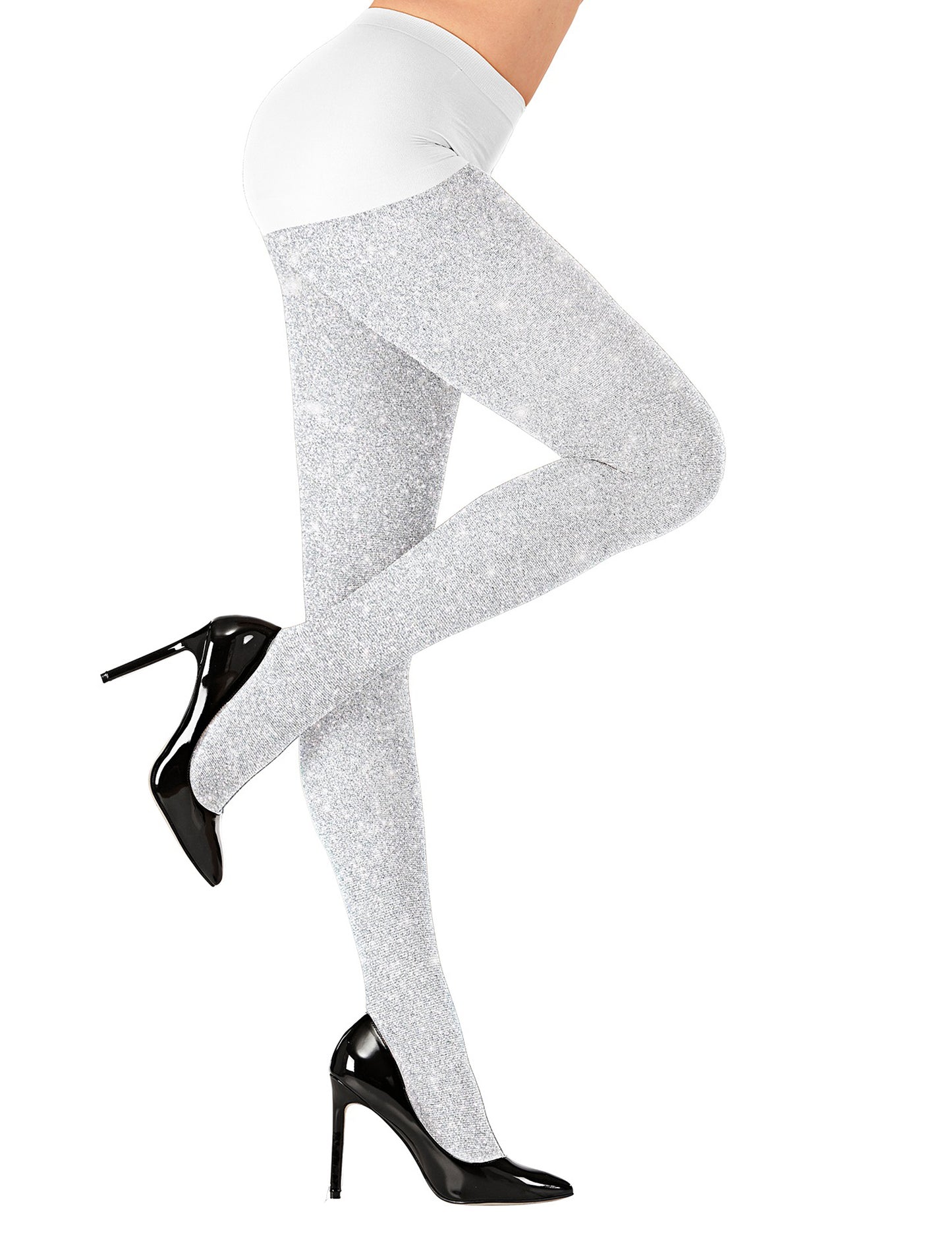 Bele bleščeče hlačne nogavice za odrasle