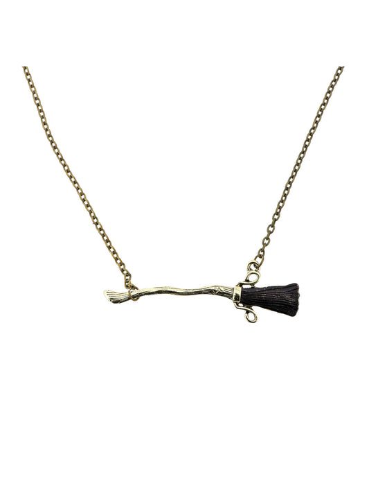 Collier balai de sorcier pour adulte doré et marron
