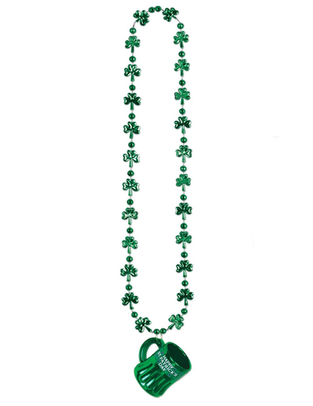 Collier St Patrick pour adulte vert avec pendentif chope et perles trèfles