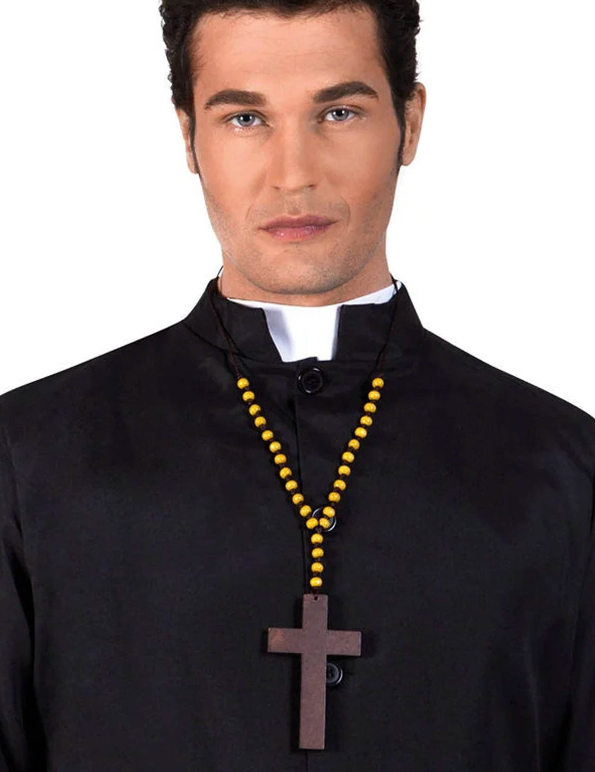 Ogrlica z menihovim križem za odrasli rjava z rumenimi perlami