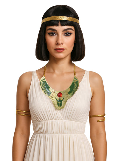 Collier égyptien pour adulte doré avec motif scarabée vert et rouge