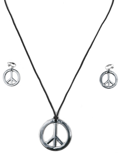 Vue d'ensemble argentée du collier et boucles d'oreilles hippie pour adulte