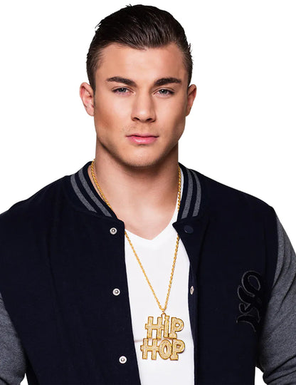 Collier Hip Hop pour adulte doré avec pendentif lettrage