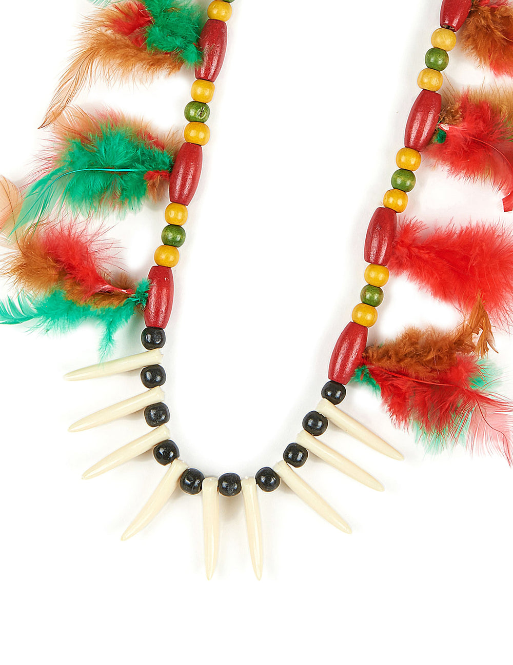 Collier indien à plumes pour adulte multicolore avec perles et pointes blanches