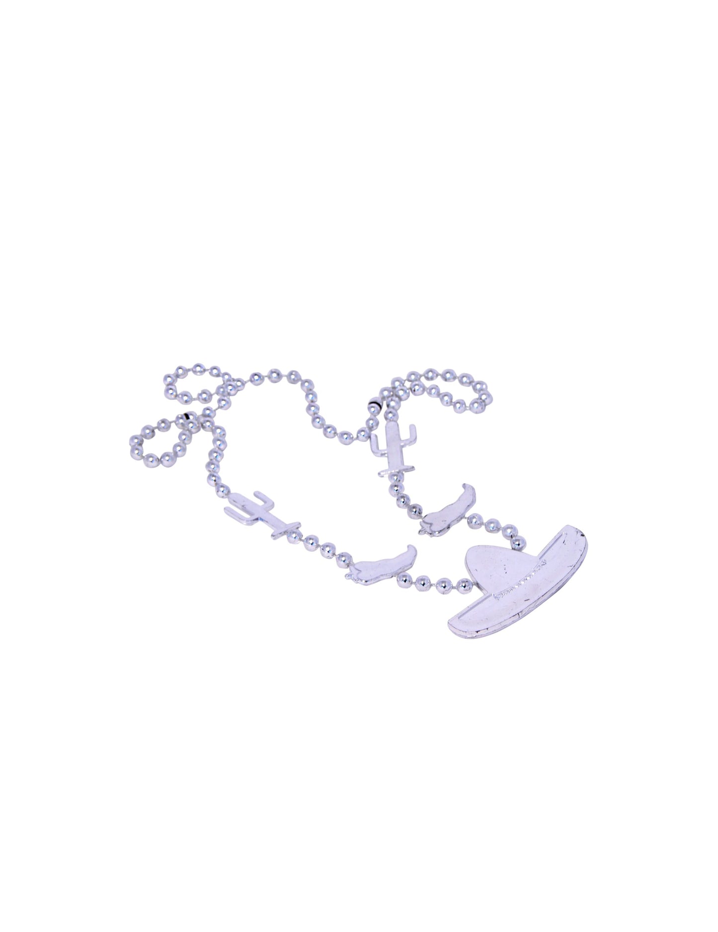 Collier mexicain pour adulte argenté avec pendentifs cactus et sombrero
