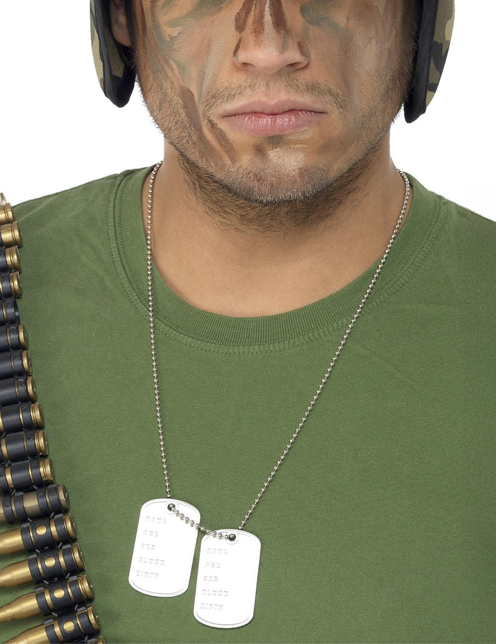 Collier militaire pour adulte argenté à plaques d'identité