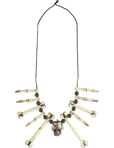 Collier os et tête de mort pour adulte beige et marron