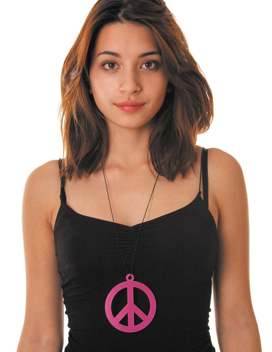 Collier pendentif peace pour adulte rose fluo