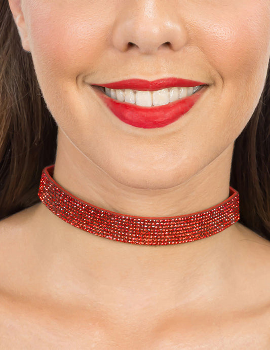 Ogrlica choker z rdečimi bleščicami za odrasle