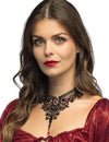 Collier Vampire pour femme en dentelle noire et pierres précieuses rouges