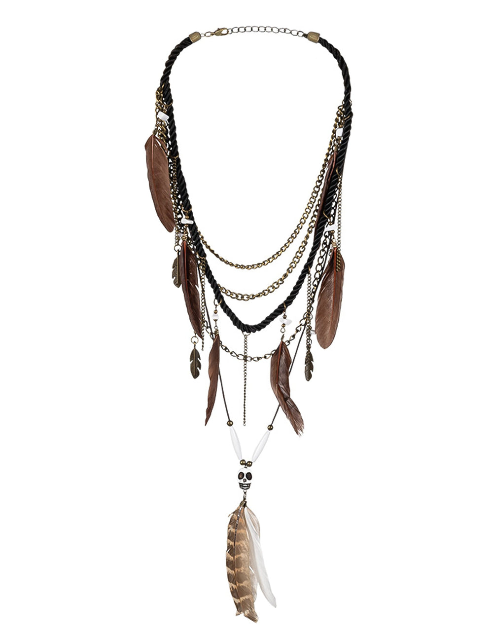 Vue de face du collier vaudou à plumes pour adulte