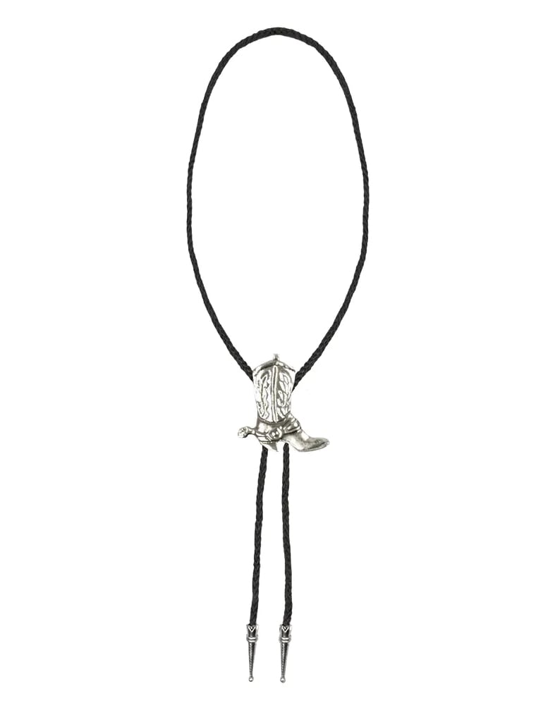 Collier western pour adulte noir et argenté en forme de botte de cowboy