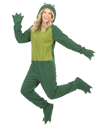 Vue de profil de la combinaison à capuche grenouille pour femme