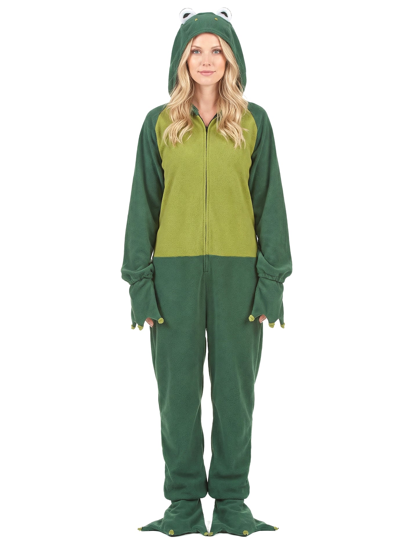 Vue de face de la combinaison à capuche grenouille pour femme