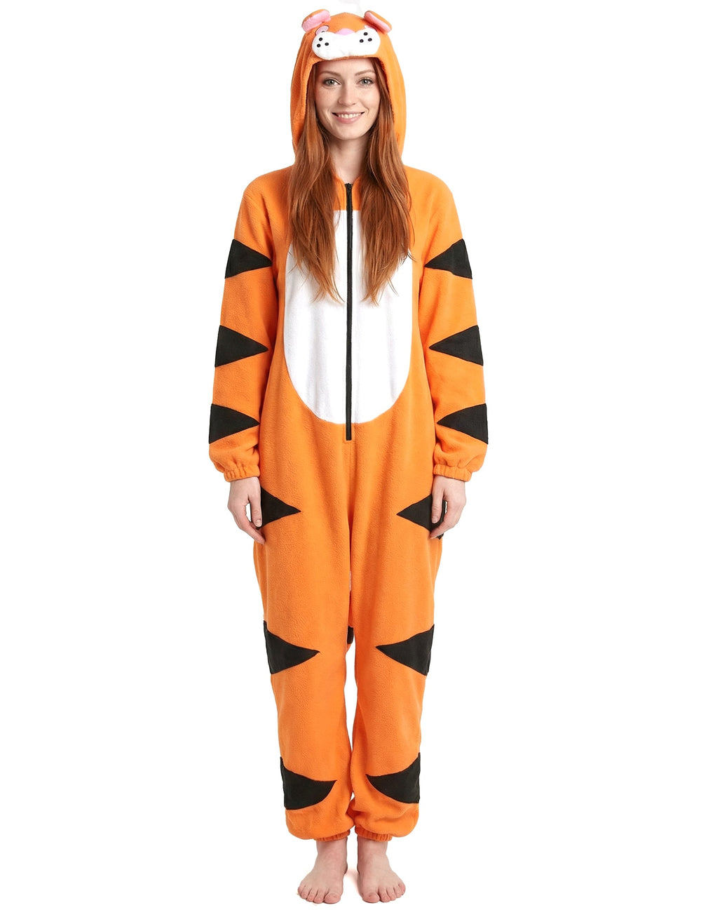 Vue de face de la combinaison à capuche tigre