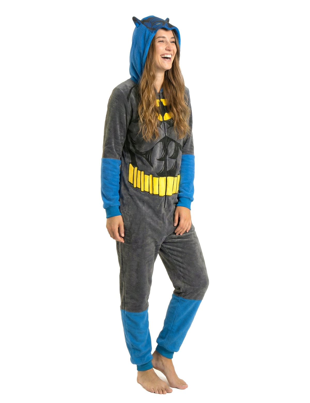 Vue de trois-quarts de la combinaison Batman classique pour adulte