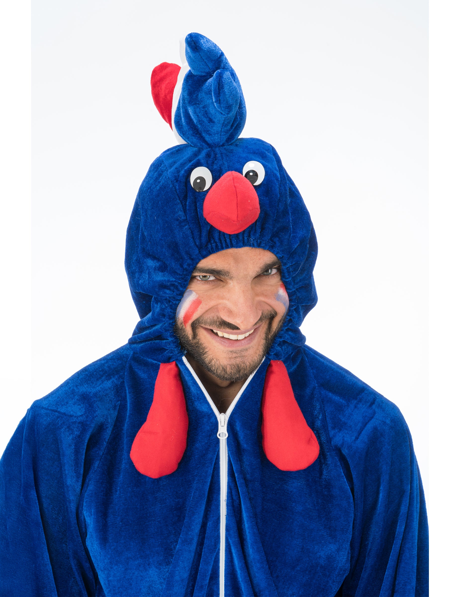 Gros plan sur la tête de coq de la combinaison coq supporter France