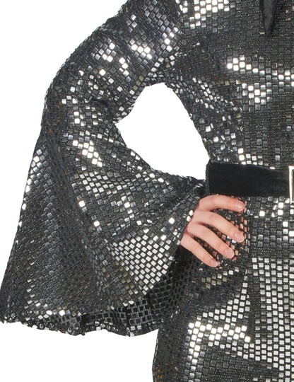 Srebrn disko kombinezon za ženske z vrhunskim pasom