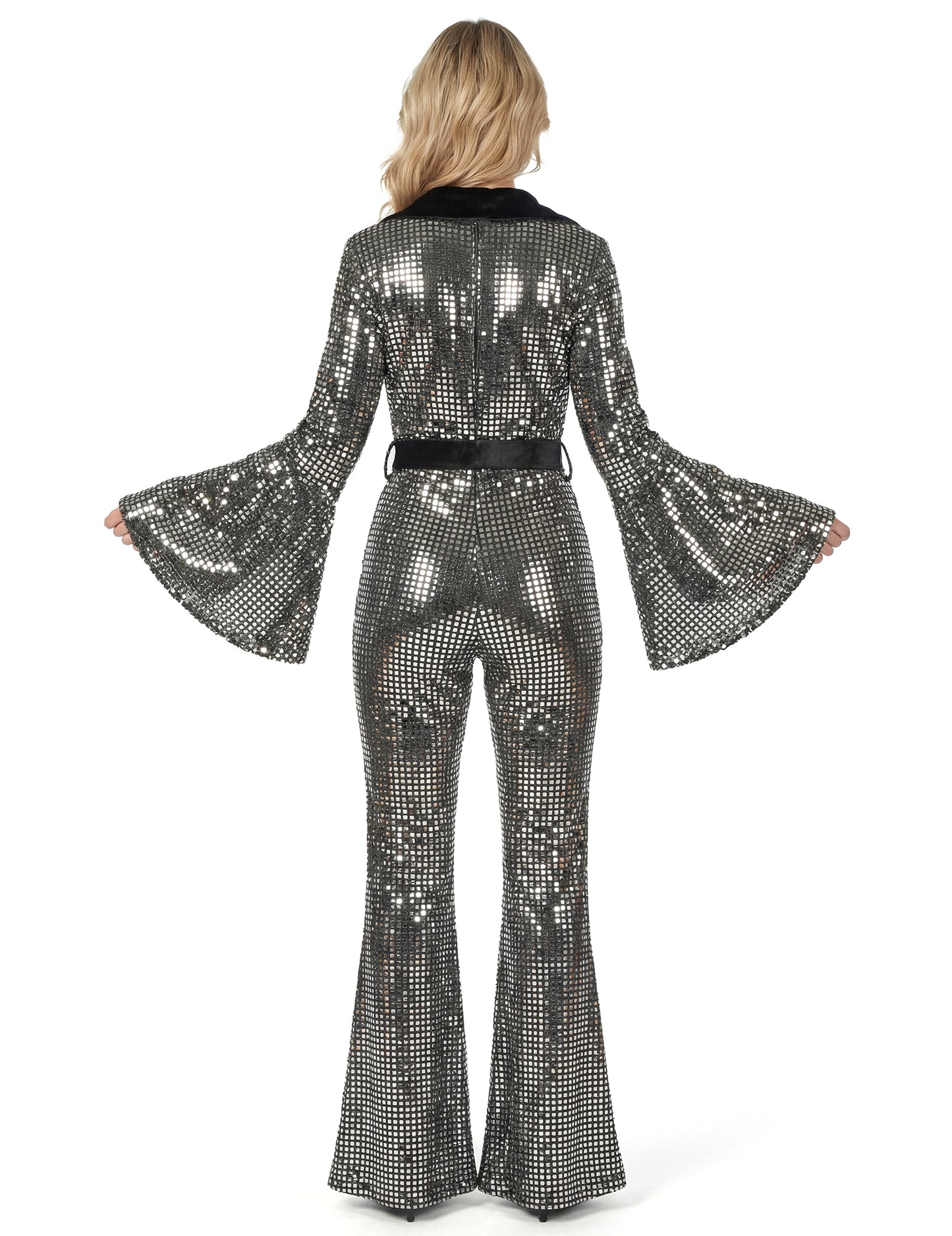 Srebrn disko kombinezon za ženske z vrhunskim pasom