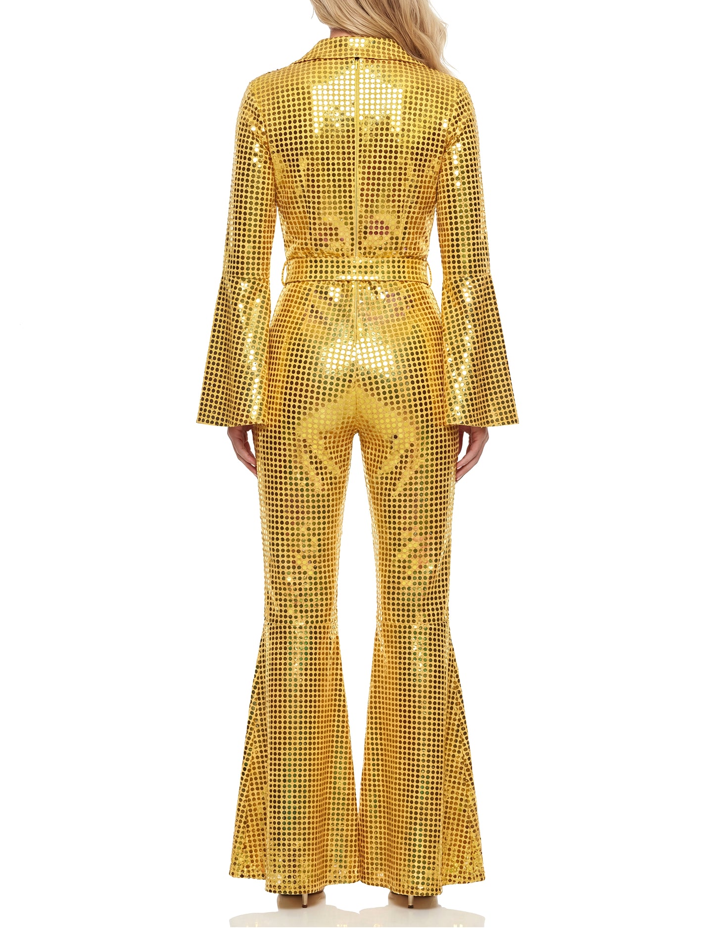 Ženski disco kombinezon v rumeni barvi, visoka kakovost 