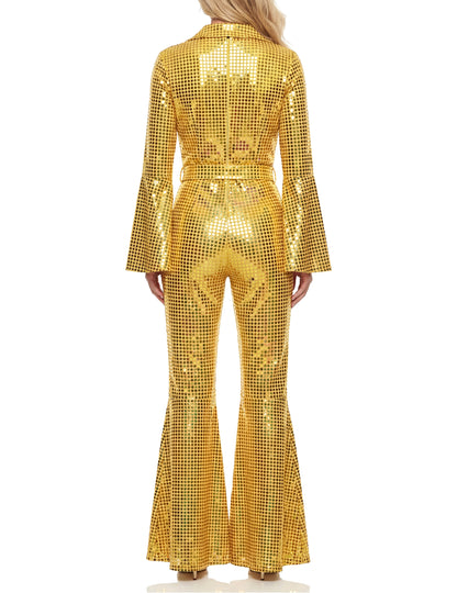 Ženski disco kombinezon v rumeni barvi, visoka kakovost 
