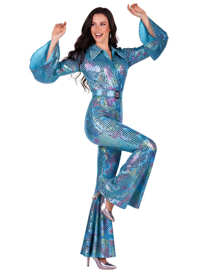 Ženski elegantni turkizni disko kombinezon