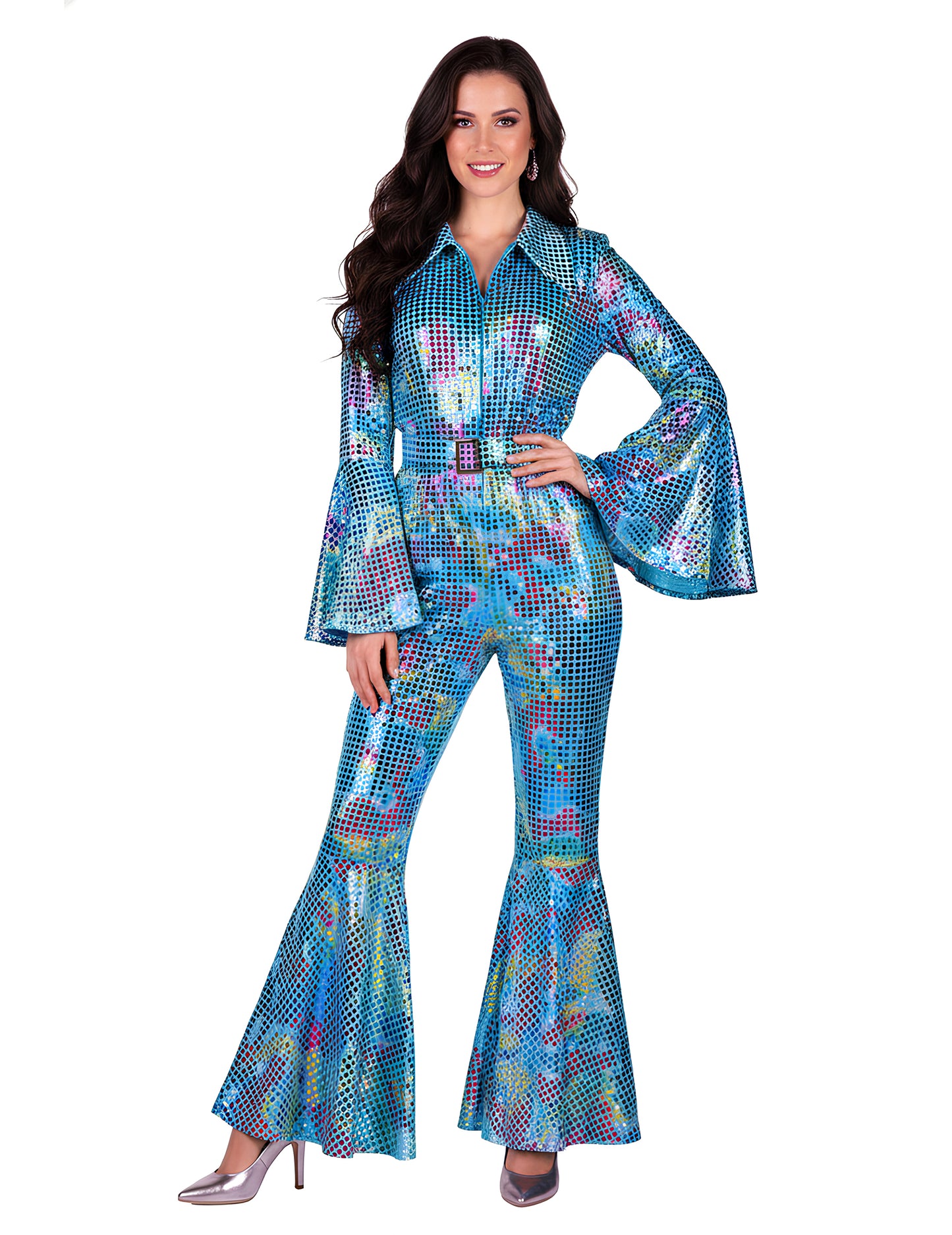 Ženski elegantni turkizni disko kombinezon