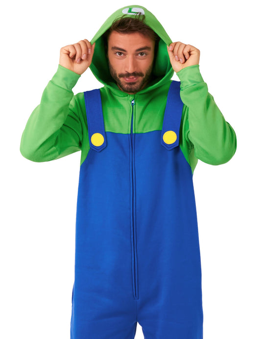 Gros plan sur la capuche de la combinaison Luigi™ adulte
