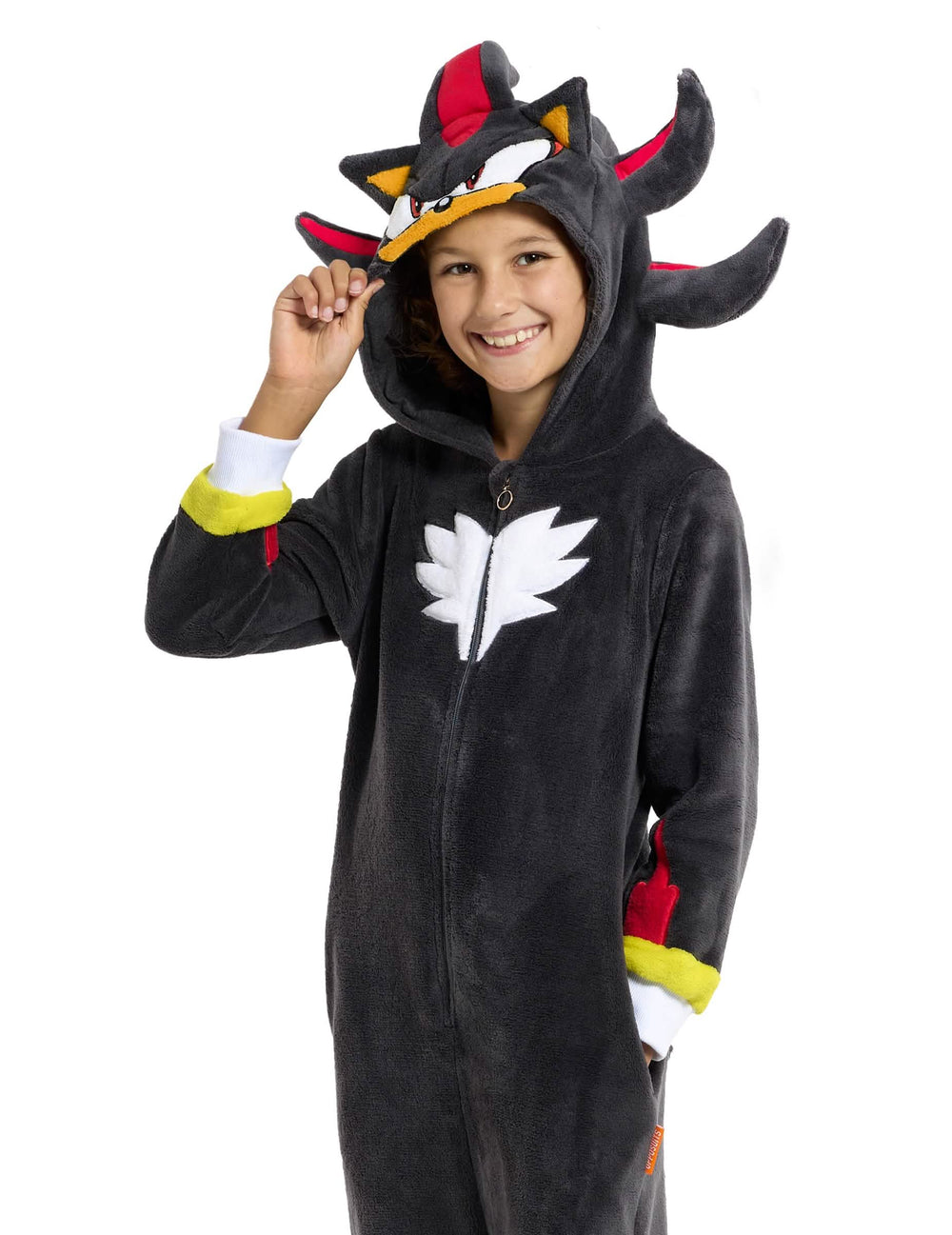 Combinaison Shadow Sonic pour enfant noire et rouge avec capuche