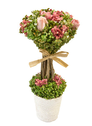 Aranžma iz suhih cvetov in belih vrtnic na steblih v lončku 18 cm 8-krat cm z jutastim vozlom