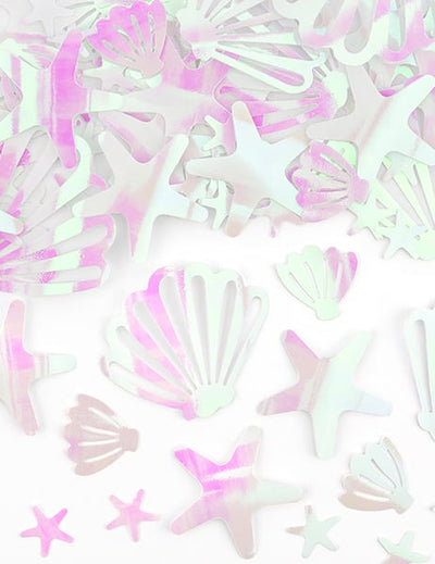 Confettis de table coquillages et étoiles de mer iridescents roses et blancs