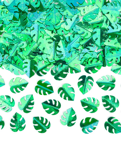 Confettis de table feuilles tropicales pour décoration vertes métallisées