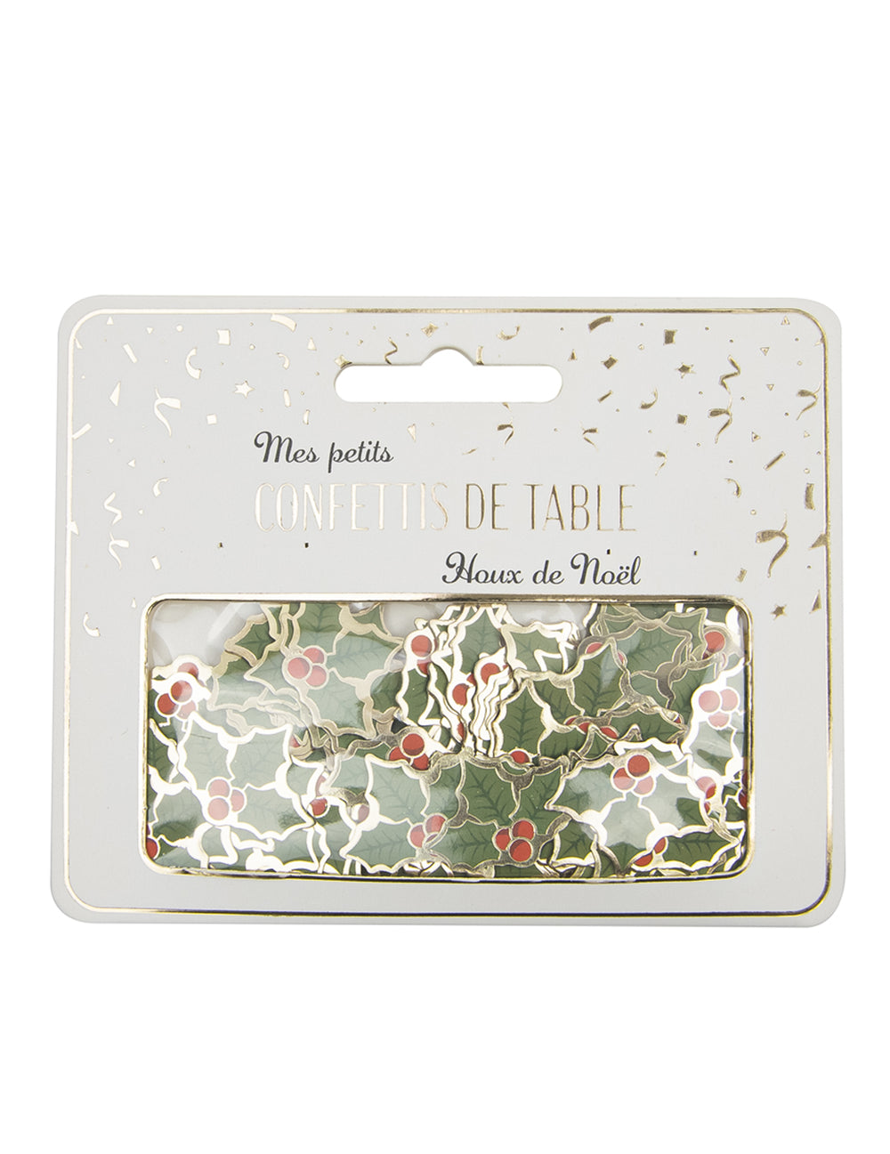 Vue de l'emballage du confettis de table houx de Noël