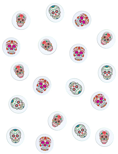 Détail des différents motifs des confettis de table papier Dia de los muertos