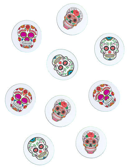 Confettis de table papier Dia de los muertos multicolores avec motifs de têtes de mort