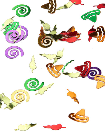 Confettis Mexique pour fête multicolores en forme de sombreros et piments