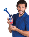 Corne de brume supporter France pour adulte bleu et rouge avec motif coq