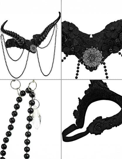 Cornes noires démoniaques avec perles adulte