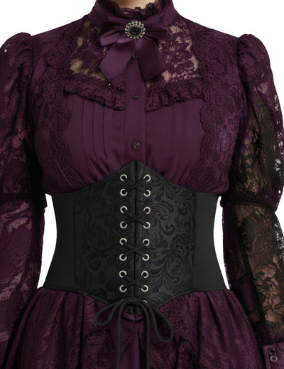 Corset élastique motif baroque pour femme noir à lacets