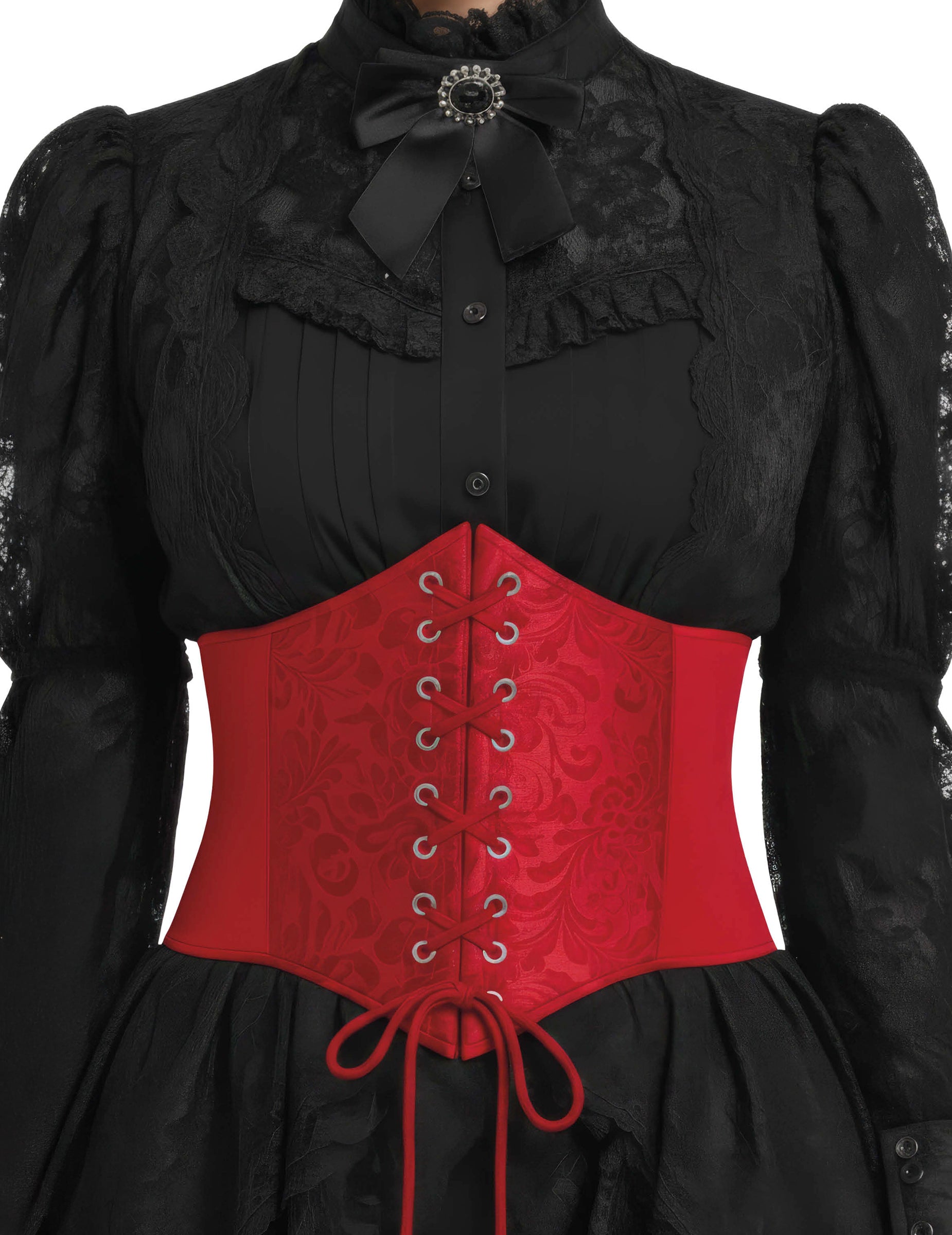 Corset élastique motif baroque pour femme rouge