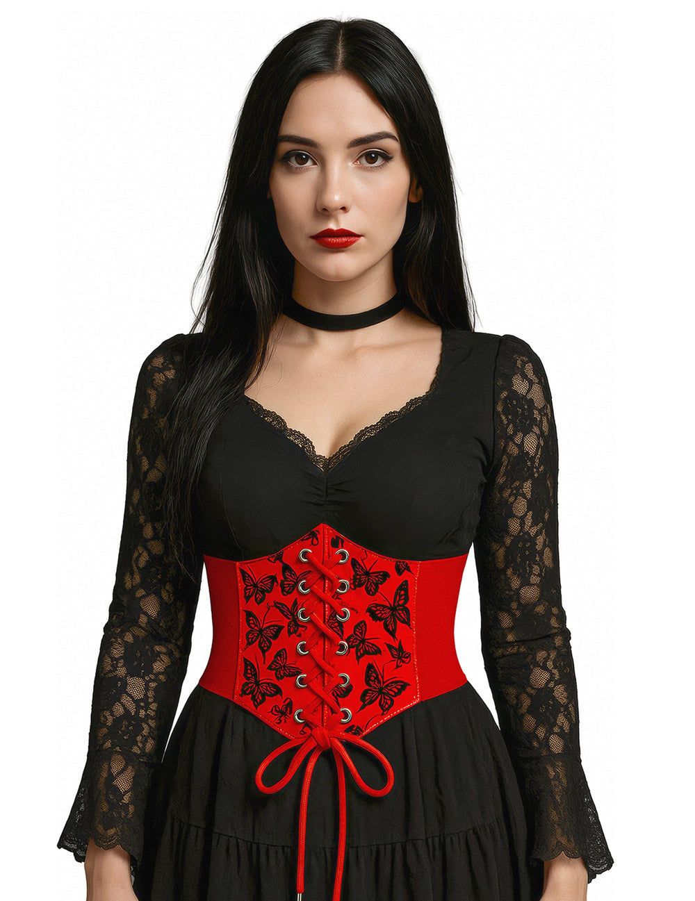 Corset élastique motif papillon pour femme rouge