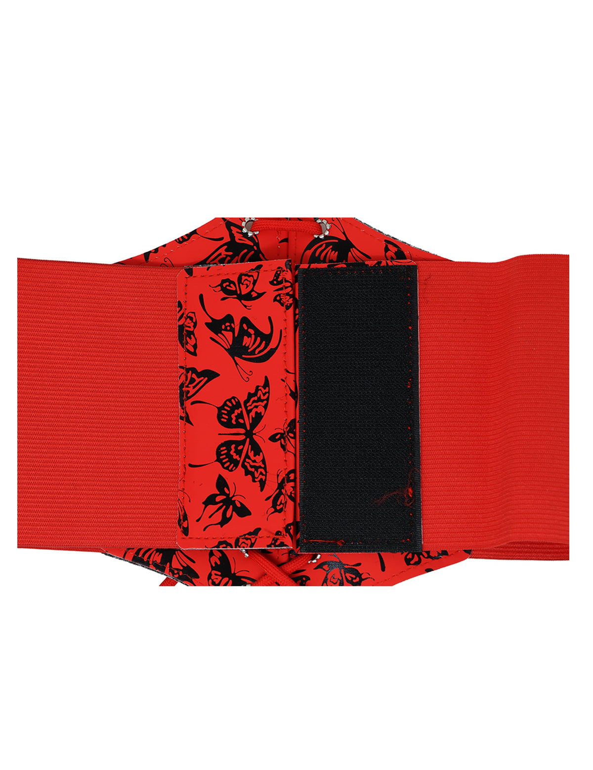 Détail du système de fermeture à scratch du corset élastique motif papillon