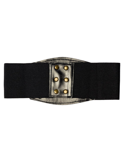 Détail de la fermeture à pressions du corset noir pour adulte