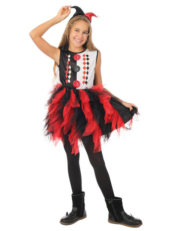 Kostum harlekina s črno-rdečim spodnjim krilom za dekleta