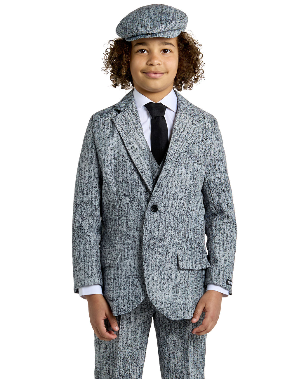 Gros plan sur le buste et la casquette du costume Mr. Années 20 Gangster pour enfant