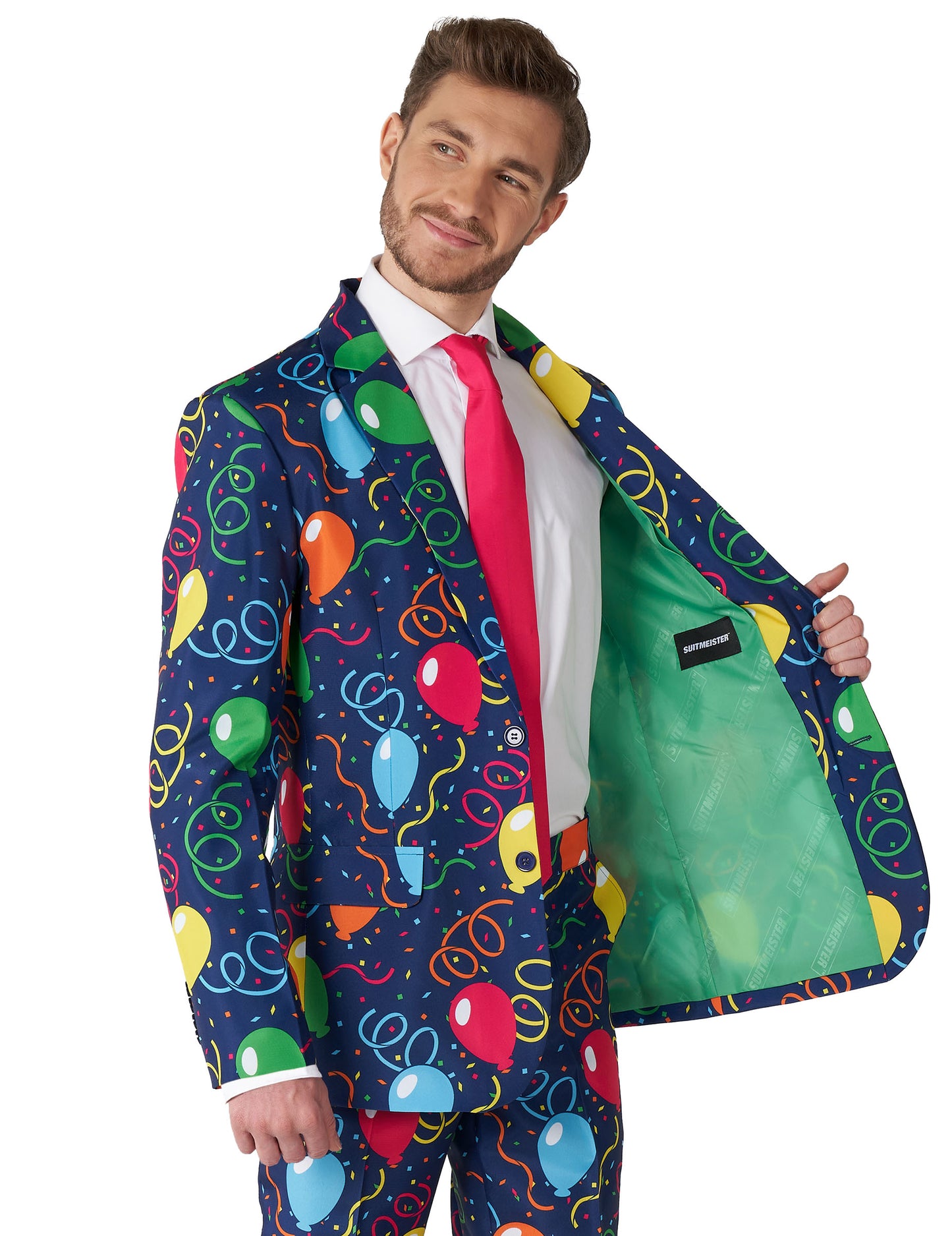Détail de la doublure intérieure de la veste du costume Mr. Balloons pour homme Suitmeister™