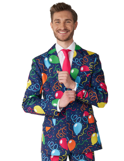 Gros plan sur la veste et la cravate du costume Mr. Balloons pour homme Suitmeister™