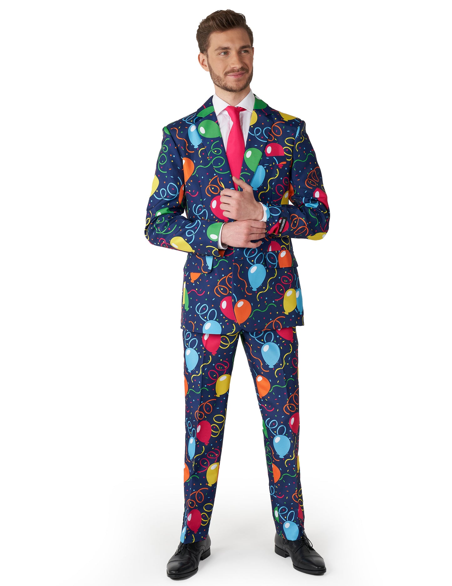 Costume Mr. Balloons pour homme bleu marine avec motifs ballons colorés Suitmeister™