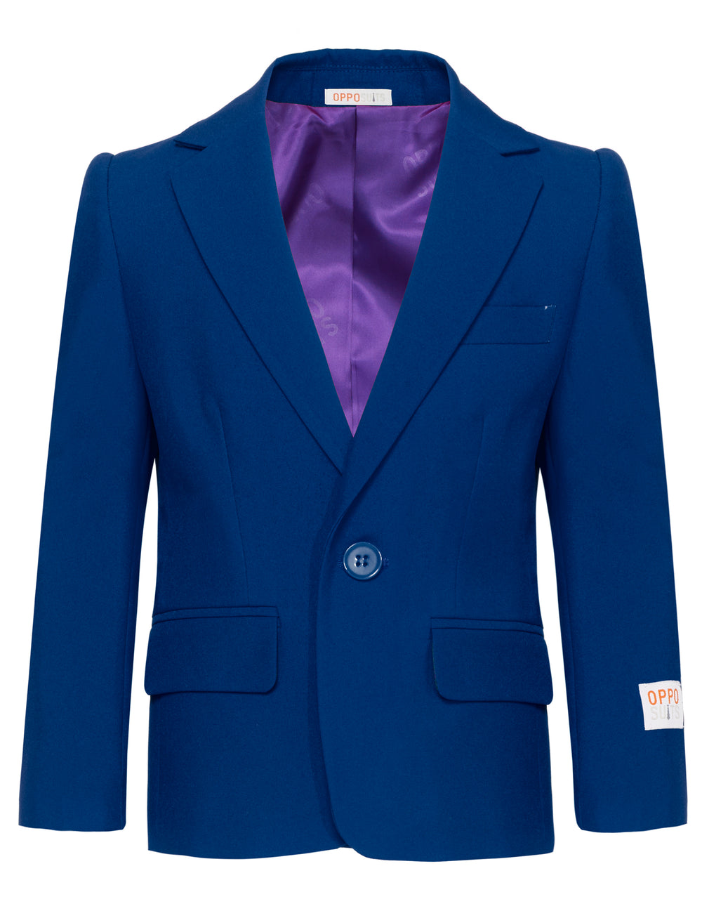 Gros plan sur la veste du costume Mr. Bleu marine pour enfant