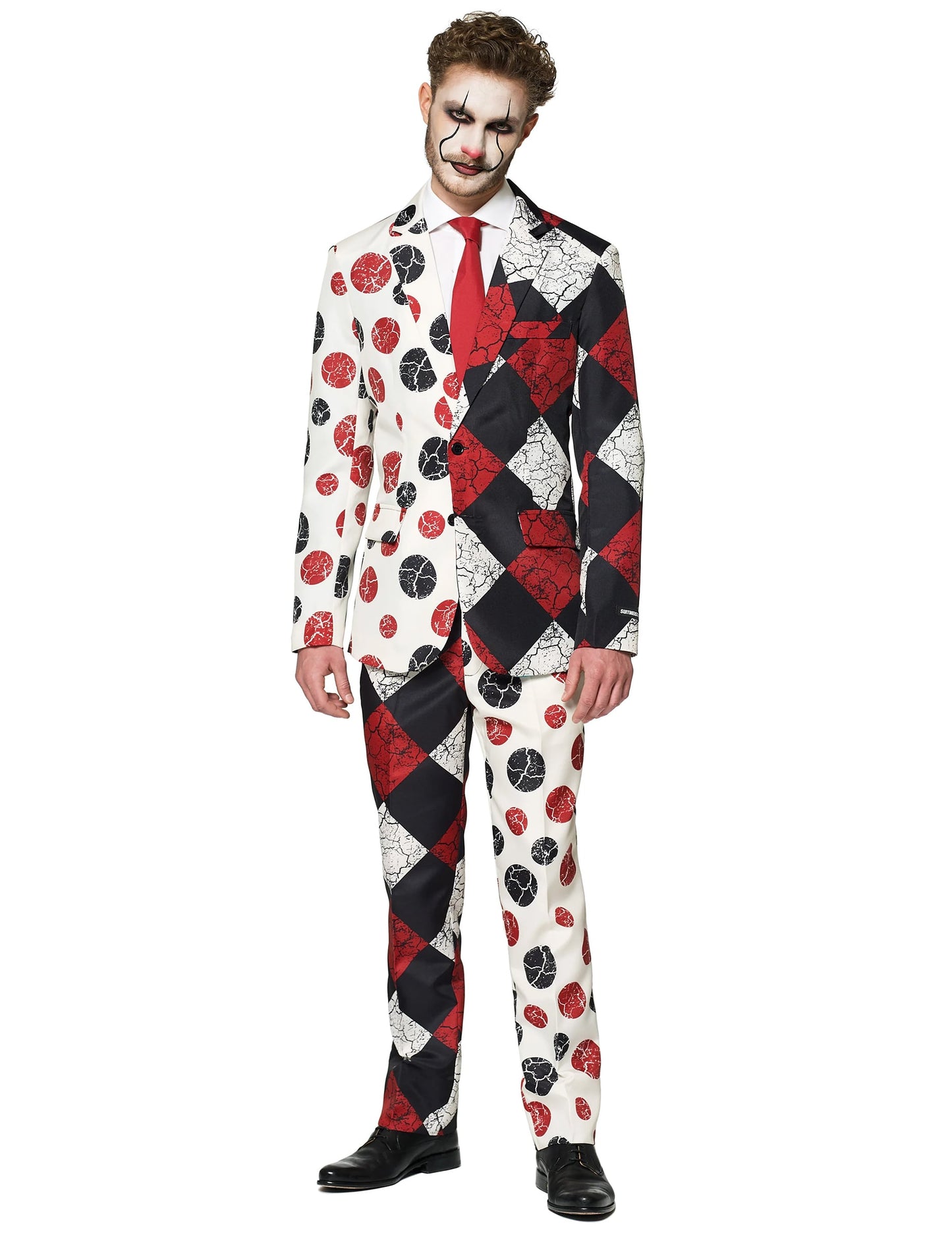 Costume Mr. Clown Vintage pour homme rouge noir et blanc à pois et losanges